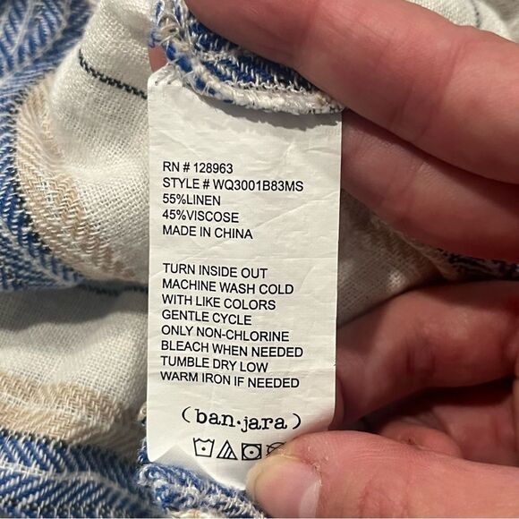 NEW Banjara Striped Linen Blend Paperbag Pull On Shorts Blue & Cream Size Medium - Picture 6 of 6